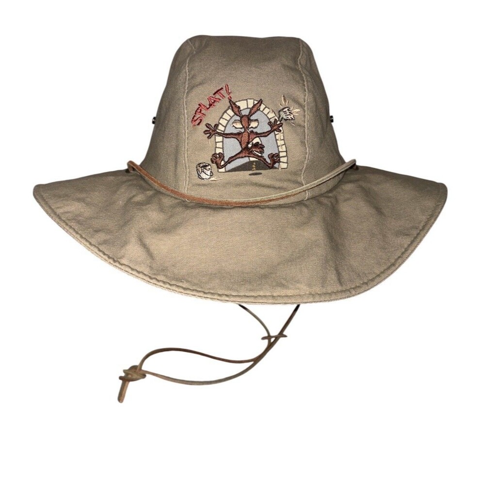 Vintage 90s Warner Bros Wile E Coyote Bucket Hat Lickety Splat Road Runner Khaki